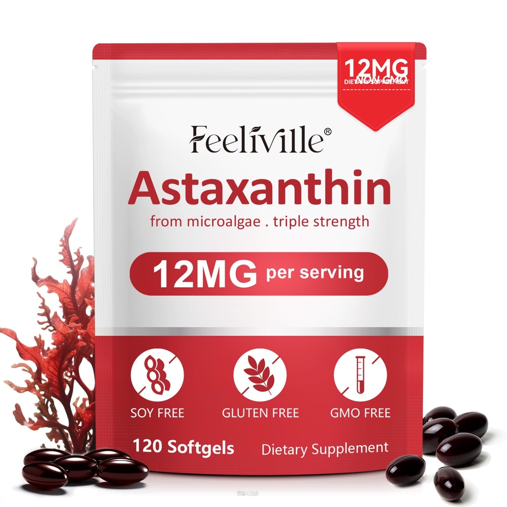 Astaxanthin 12mg, 120 Softgels, 4 Měsíční dodávky 124; Premium Astaxanthin Antioxidant doplňky 124; Čerstvé mikrořasy zdroj 124; Podporuje oko, kloub, vnitřní oběh, zdraví kůže