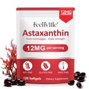 Astaxanthin 12mg, 120 Softgels, 4 Měsíční dodávky 124; Premium Astaxanthin Antioxidant doplňky 124; Čerstvé mikrořasy zdroj 124; Podporuje oko, kloub, vnitřní oběh, zdraví kůže