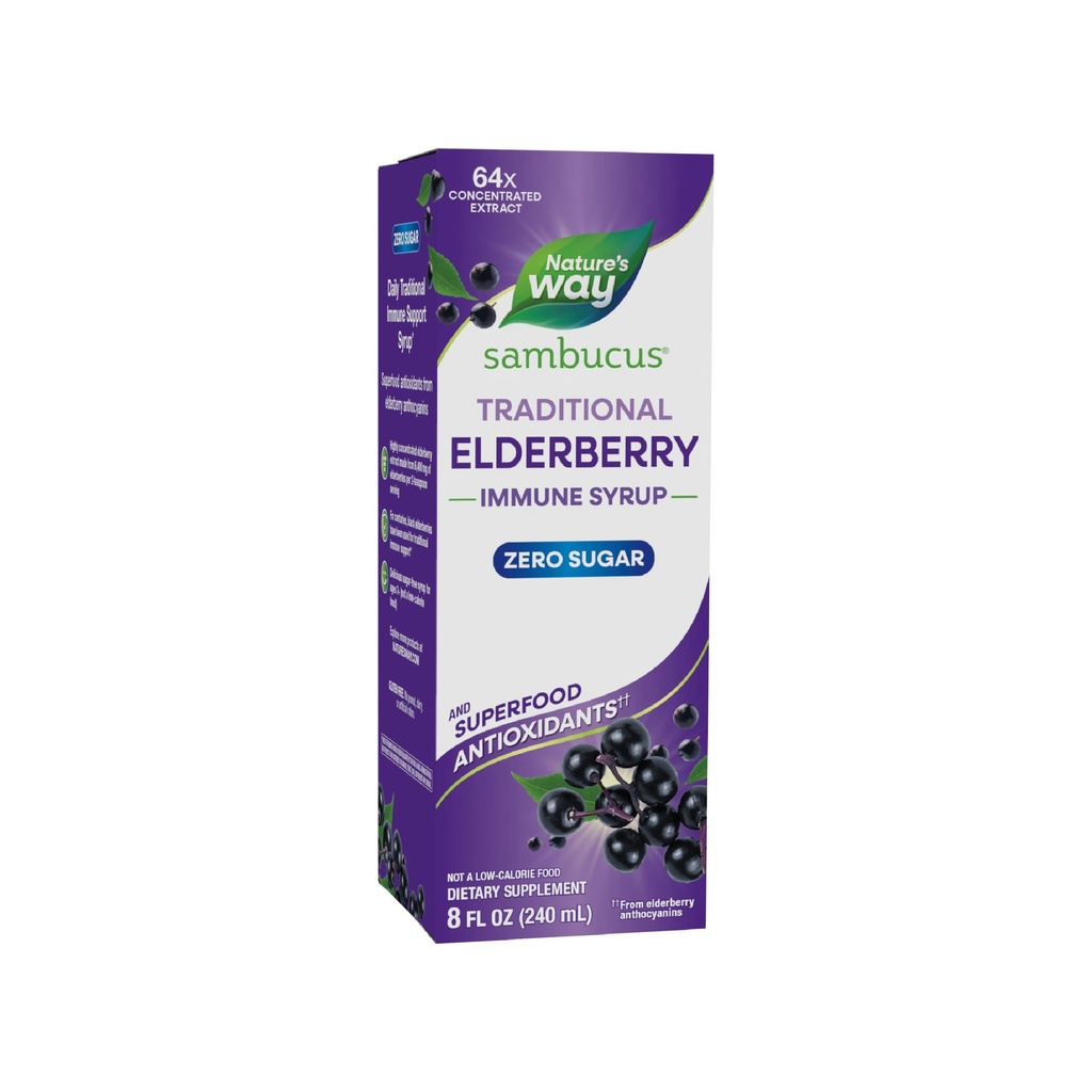 Nature 's Way Sambucus Zero Cukr Tradiční imunitní sirup, Vysoce koncentrovaný černý Elderberry Extract, Tradiční imunitní podpora *, Sugar- Free, Berry ochucené, 8 Fl Oz (Balení květen Vary)