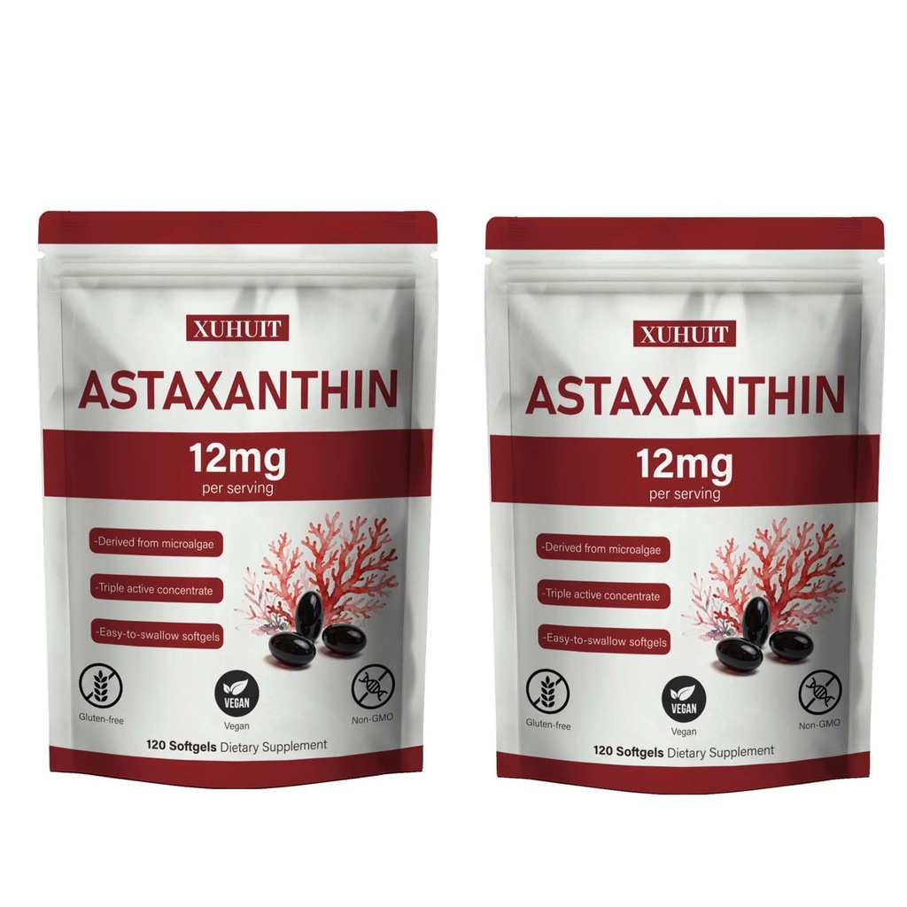 Astaxanthin 12mg Softgels PHAR124; Natural Algae- Derived Botanical Extract (Haematococcus pluvialis) PHAR124; Easy Swallow, Non- GMO, 120 Počet na pytel (2)