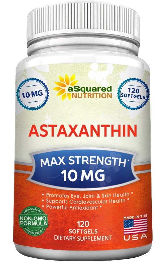 aSquared Nutrition Astaxanthin Dodatek - Přírodní Astaxanthin pilulky z Haematococcus Pluvialis Extract for Pure Energy - Max Strength 10mg - 120 Softgels