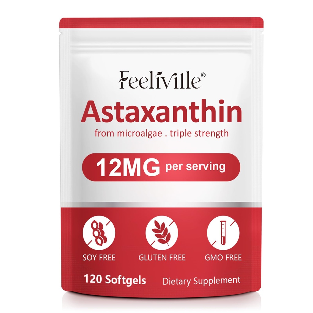 Premium Astaxanthin doplňky 12 mg 120 Softgels, Astaxanthin Antioxidant dodatek pro oko, kůže, kloub, mozek, čerstvé mikrořasy zdroj pro srdce a imunitní systém zdraví