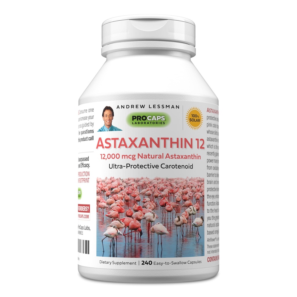ANDREW LESSMAN Astaxanthin 12mg - 240 Softgels - 12000 mcg Natural Astaxanthin, Výkonný antioxidant karotenoid. Ochrana očí, srdce, kůže a další. Žádné přísady. Snadné pro polykání