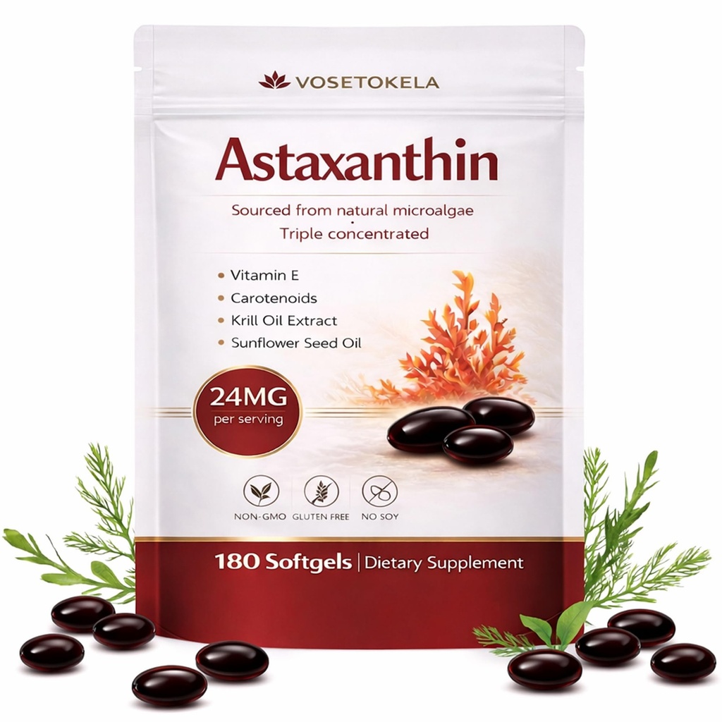 Astaxanthin Doplňky, Astaxanthin Antioxidant Kapsle, 180 Softgels, 24 mg Každý, 6 Měsíce Dodávka, z mikrořas, gluten- Free, Non- GMO, Podporuje zdravý, vyvážený životní styl
