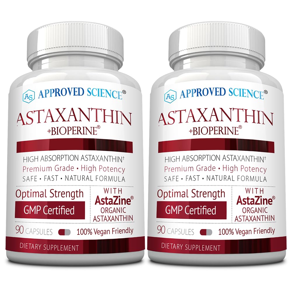 Schválená věda ® Astaxanthin 12 mg - Extra Strength Antioxidant - Podporuje srdce, oči, pleť - 180 Vegan Kapsle - 6 Měsíce Dodávka