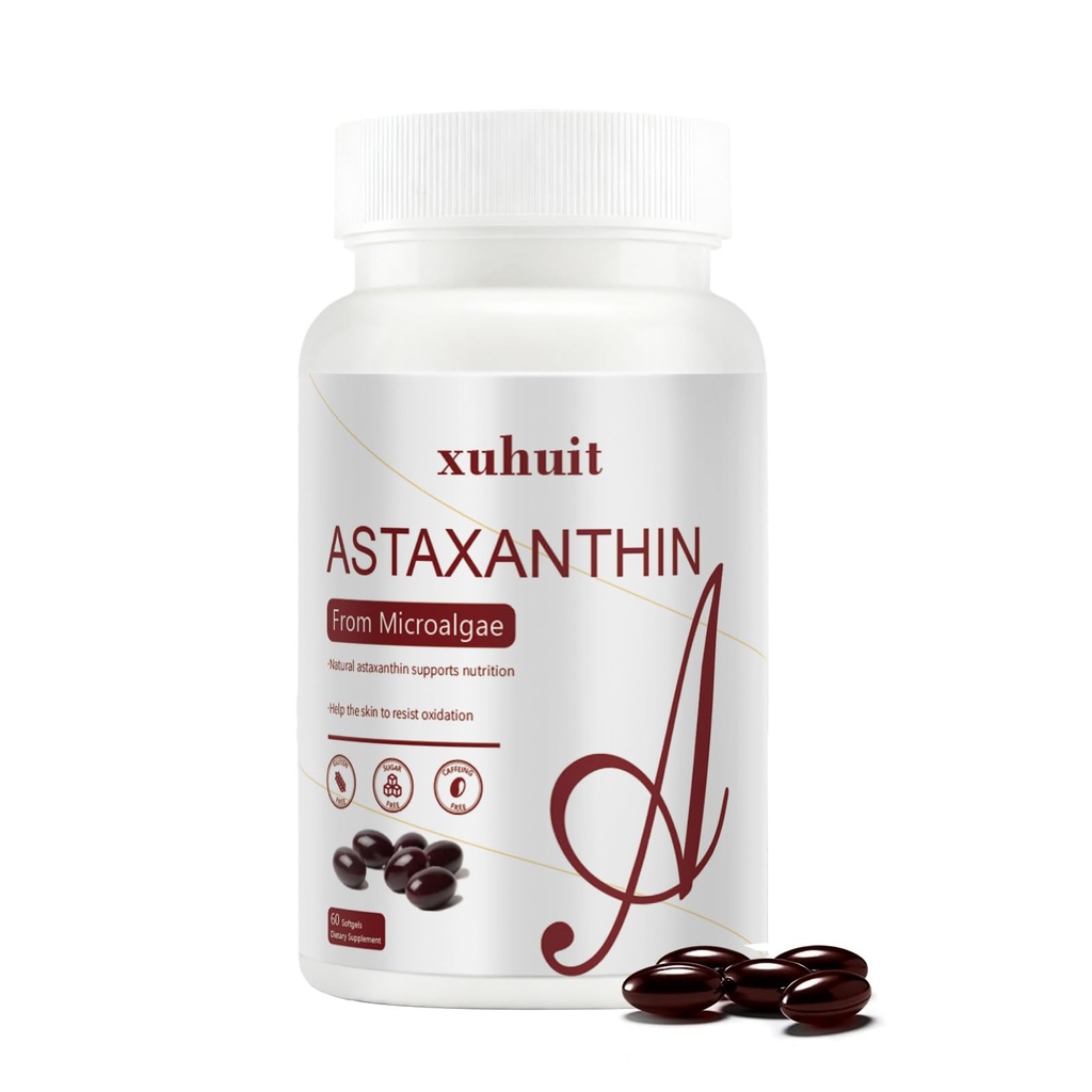 Astaxanthin 12mg 60 Softgels, přírodní antioxidant dodatek z mikrořas, non-GMO, Soy Free, podporuje zdraví pokožky, snadno polykat softbels, 2 měsíce dodávky (1)