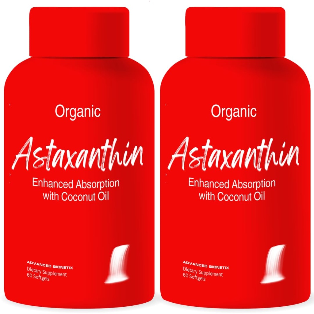 Advanced Bionetix 2 Pack Triple Strength AstaQuil ™ Astaxanthin 12mg High Biodostupnost Formule, 120 Softgels Organic Coconut Oil for Enhanced Absorpce. Výkonné antioxidant Oko Společné srdce Zdraví