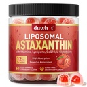 Lipozomální Astaxanthin Gummies, Organic Astaxanthin 12mg doplňky s Lycopene, Glutathione pro silný antioxidant, Plus Vitamíny & CoQ10 pro oko, kůže a imunitní zdraví, cukr zdarma, Vegan, 60