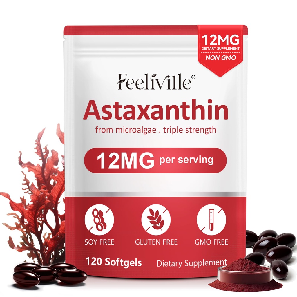 Astaxanthin Doplňky, Premium Astaxanthin 12mg Antioxidant s antioxidační aktivitou, podporuje Eye, Joint, imunitní, Skin Health, Vnitřní oběh, 1Pack (120 Softgels), Non- GMO & No Gluten