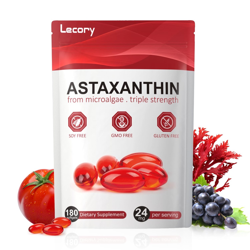 Astaxanthin 24mg, 180 Softgels current 124; 6 Měsíční dodávka Premium antioxidant current 124; Triple Strength for Eye, Imunity, Skin & Circulation Support current current 124; Easy to Swallow, Non- GMO, Soy Free