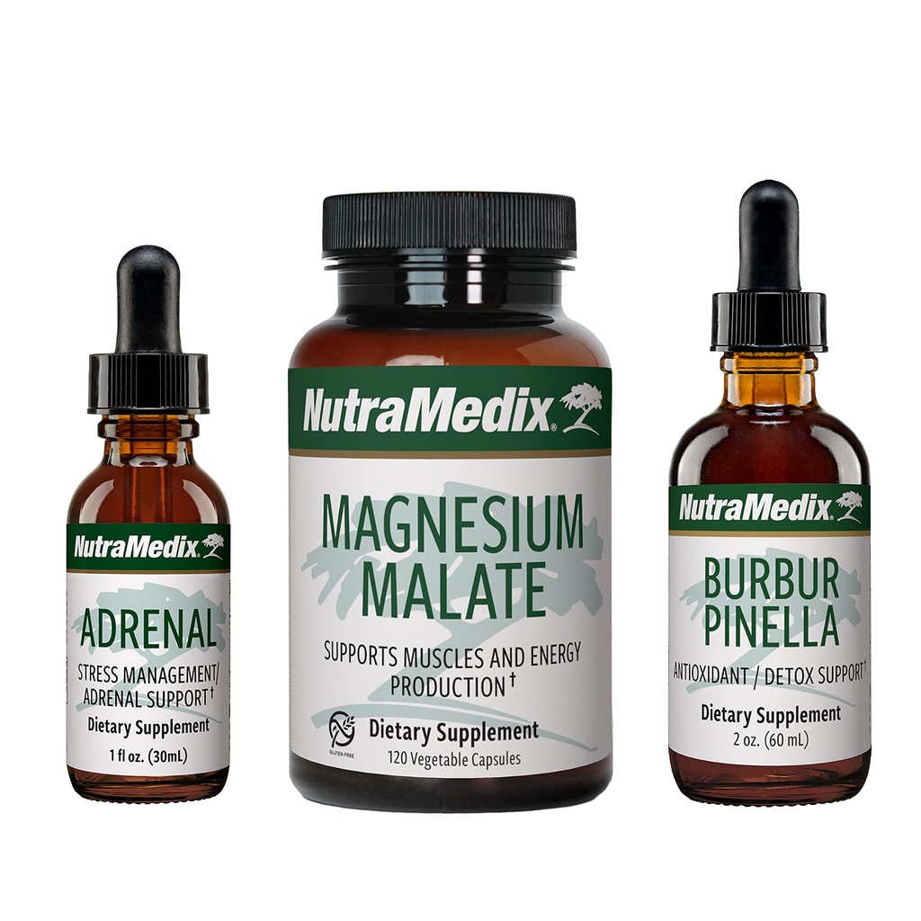 NutraMedix Energy Set - 3- Kousek Kit Obsahuje Extracts Astragalus, Rhoddiola, Ginseng & Schisandra, Burbur- Pinella Detox Drops & Magnesium Malátové kapsle pro General Wellness