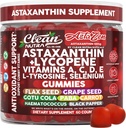 Čisté Nutraceuticals Astazen Astaxanthin Gummies 12 mg - s lykopenem, vitaminy A C D E, L-tyrosin & Selen - Antioxidant Support Gummies - 60 Počet