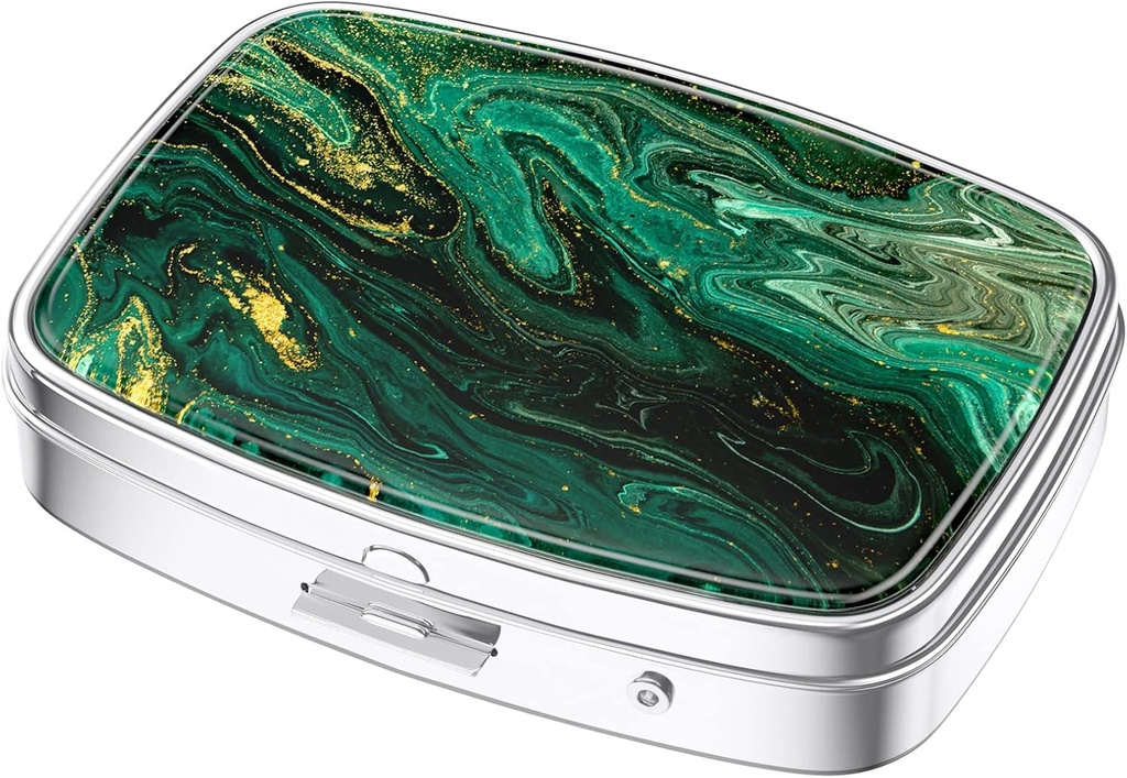 Nipichsha Pill Box, Malý Pouzdro na pero pro Purse & Pocket, Roztomilý Pořadatel Travel Medicine, Portable Medicine Container Holder to Hold Vitamíny, Léky, Rybí olej & dodatek, Green Ocean Marble
