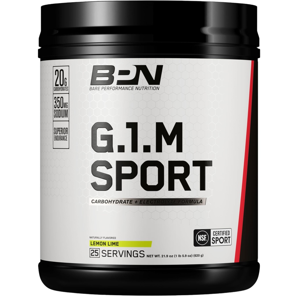 BARE VÝKONNOST VÝKONNOST, BPN G.1.M Go One More Sport, Vytrvalost školení paliva, Superior karbohydrát & Electrolytes Powder Formule, Snížit únavu, Lemon Lime, 25 Služební