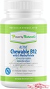 Power by Naturals Aktivní Žvýkací Methylovaný B12 s L- Methyl Folátem Dodatek pro ženy a muže, Cherry Flavor, 60 Tablet