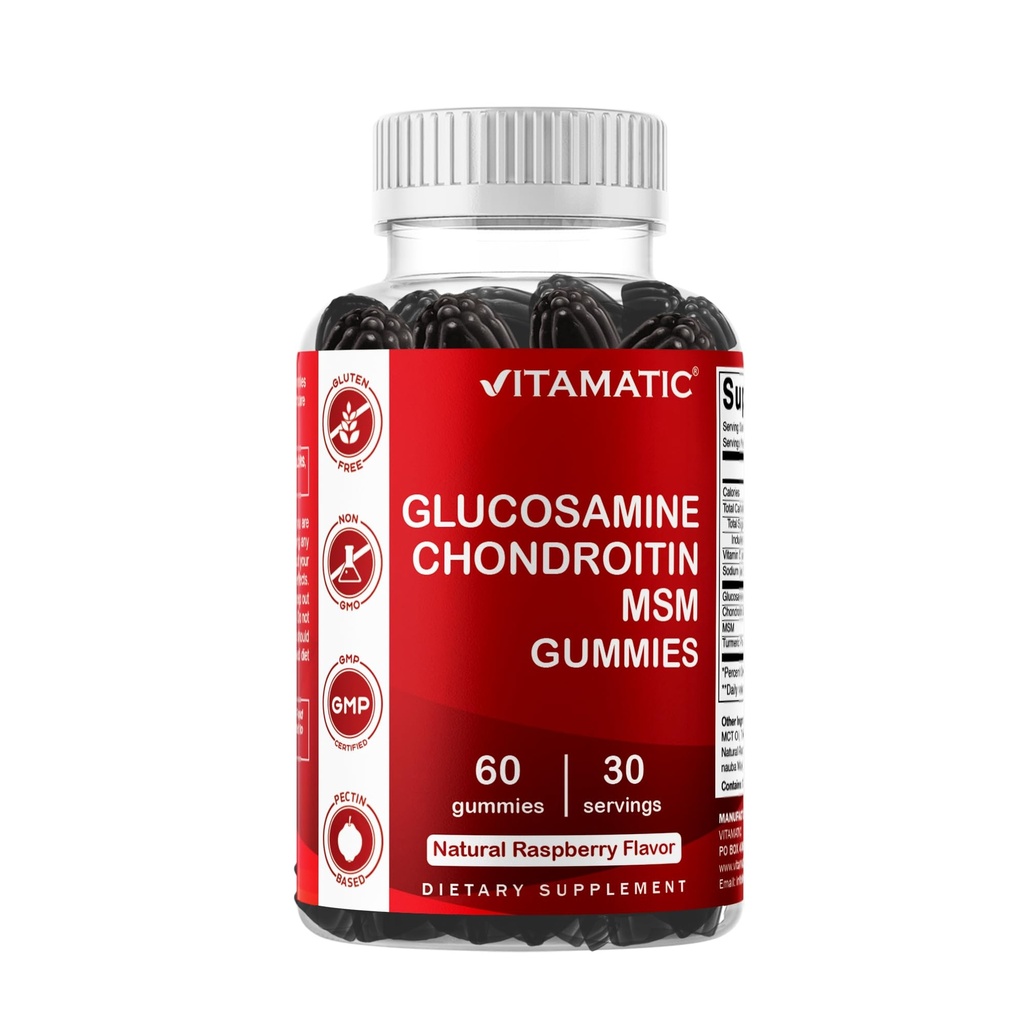 Vitamatic Glucosamine Chondroitin Gummies with MSM & Vitamin E - Joint Support Formule - 60 Pectin- based Vegans Gummies