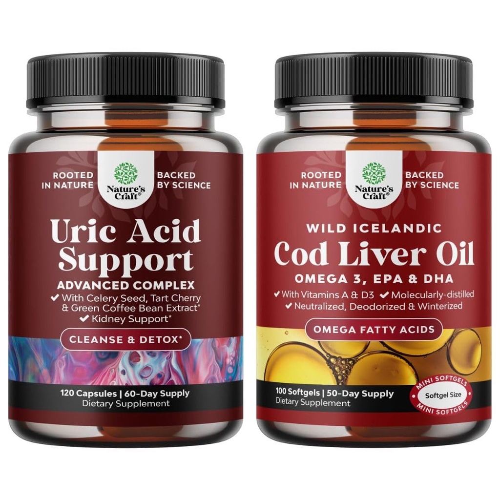 Svazek Green Coffee Bean Extract for Uric Acid Cleanse - Turmeric Tart Cherry & Celery Seed and Island Wild Cod Equipment Oil Softgels - Fish Omega 3 EPA DHA Vitamin D & A 1000mg per Serving