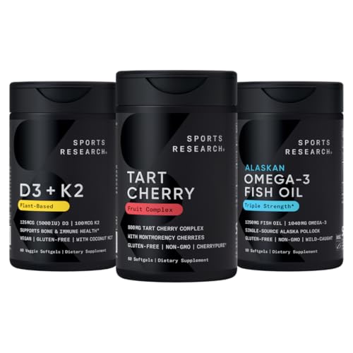 Sports Research ® Multivitamin Pack w / CherryPine ® Tart Cherry Fruit Complex 800mg, Vitamin D3 5000iu + K2 100mcg a Alaskan Omega33 Fish Oil 1250mg - Non- GMO · Sugar- Free · Gluten- Free