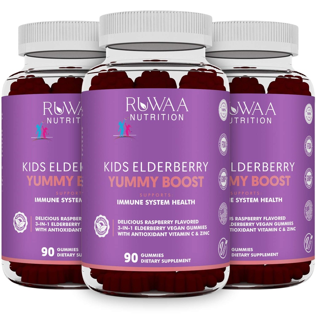 RUWAA NUTRITION Sambucus Elderberry Gummies for Kids with Zinek & Vitamin C: Antioxidant, imunitní podpůrná vitaminy, podporuje imunitní systém zdraví: Vegetarian, gluten zdarma, želatina zdarma (3)