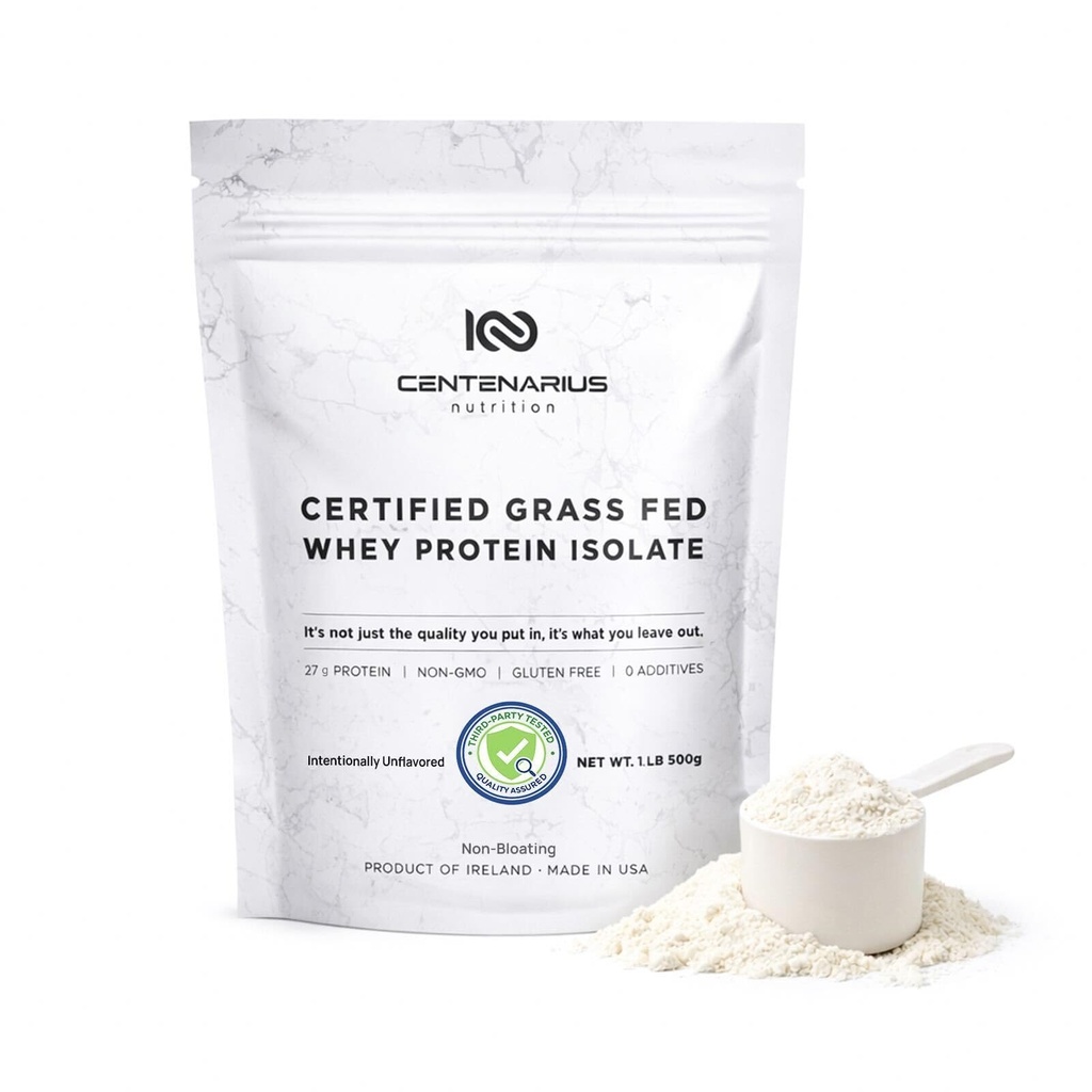 Centenarius Nutrition Grass Fed Whey Protein Neochucený prášek 500g s přírodními aminokyselinami pro optimální růst svalů, obnovu a účinnost - Cold- filtrované, žádné přísady nebo hormony
