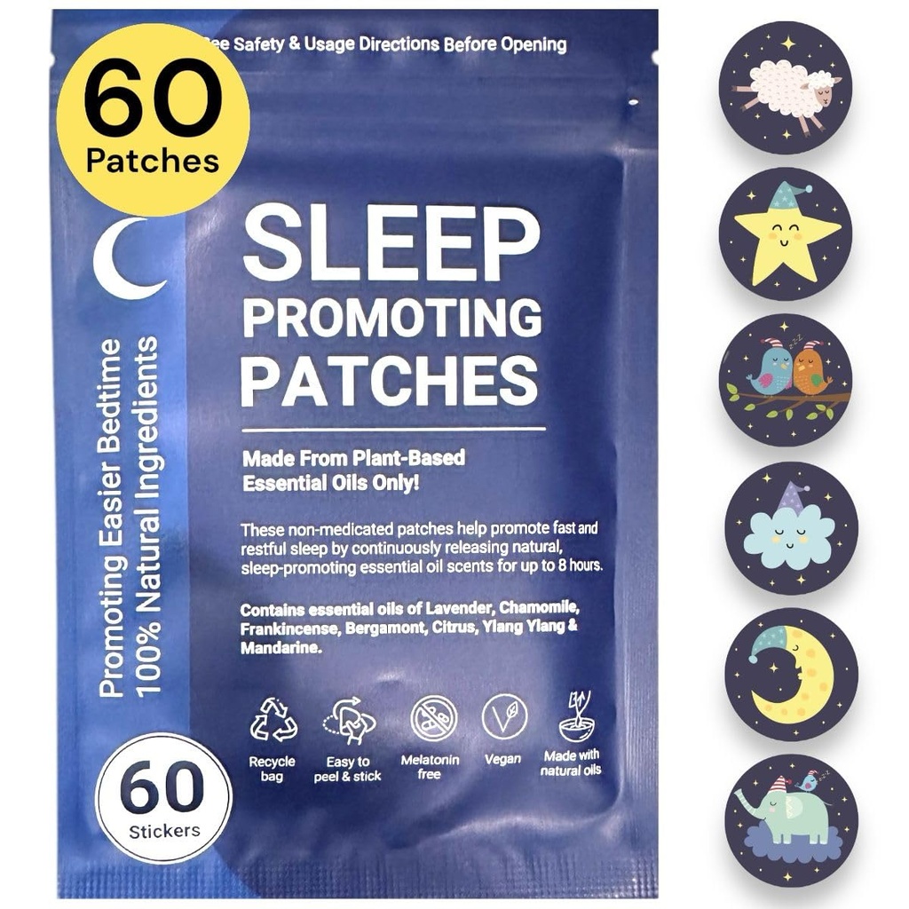 Sleep Patches pro dospělé a děti - 60 100% Plant- based Natural Essential Oils Sleep Aid Patches, Sleep Stickers With No Melatonine, For Zen and Easy Bedtime