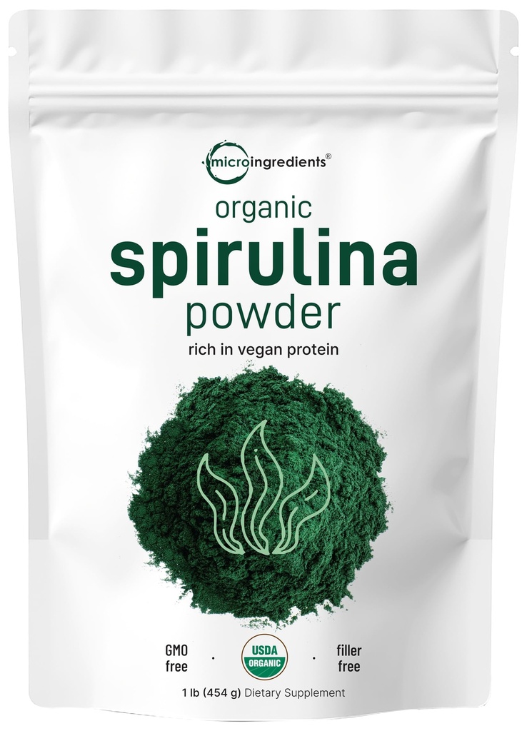 Micro Ingredients Organic Spirulina Powder, 1lb IR 124; Blue- Green Algae, Bohaté na Vegan Protein, Vitamíny a minerály 124; Zdroj přírodního chlorofylu a enzymů IR 124; Non- GMO, gluten- Free, Žádné přísady