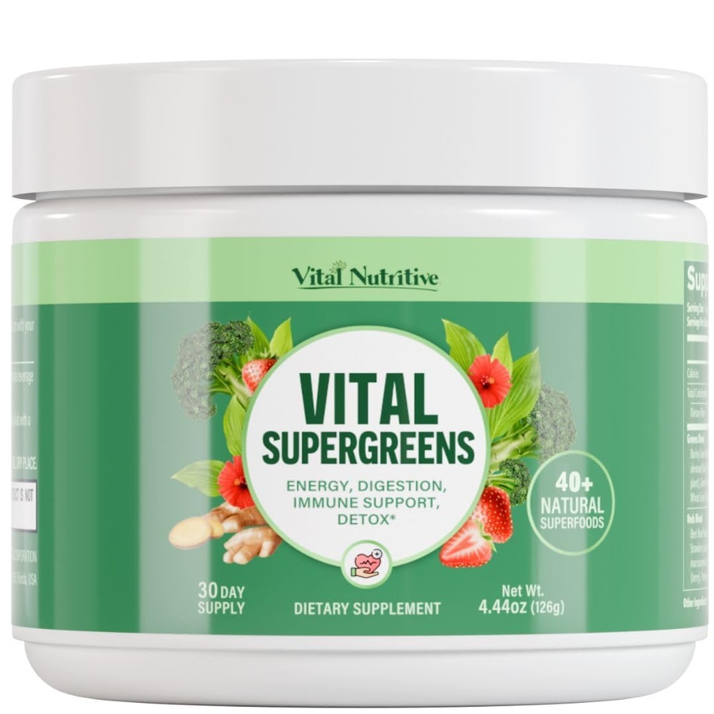 Vital Greens Superfood Powder - Nová formule s 40 + Superfoods Daily Green Drink Powder w / Probiotika - Supergreens for Energy, Gut Health, Digestion Support, Plant- based, Vegan Superfoods