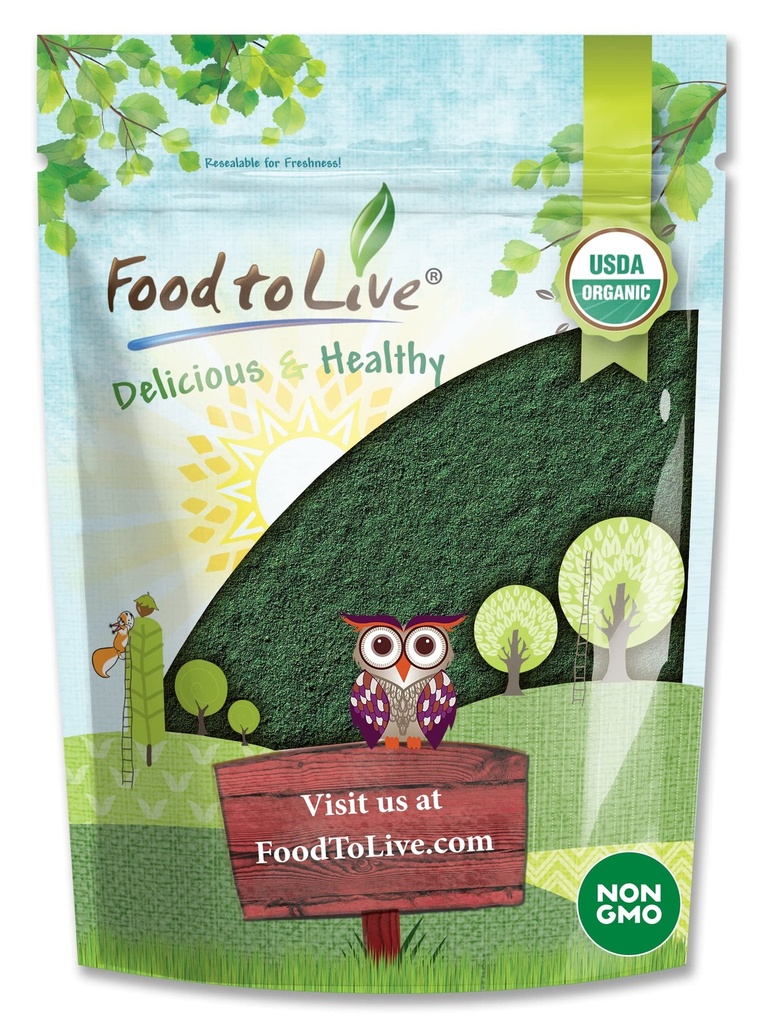 Potraviny pro živé organické Spirulina Powder, 2 Pounds - Non- GMO, Kosher, Raw Blue- Green Algae, Vegan Superfood, Bulk, Non- Ozářené, čistý Vegan Green Protein, Bohaté vitamíny & Minerály, Skvělé pro nápoje
