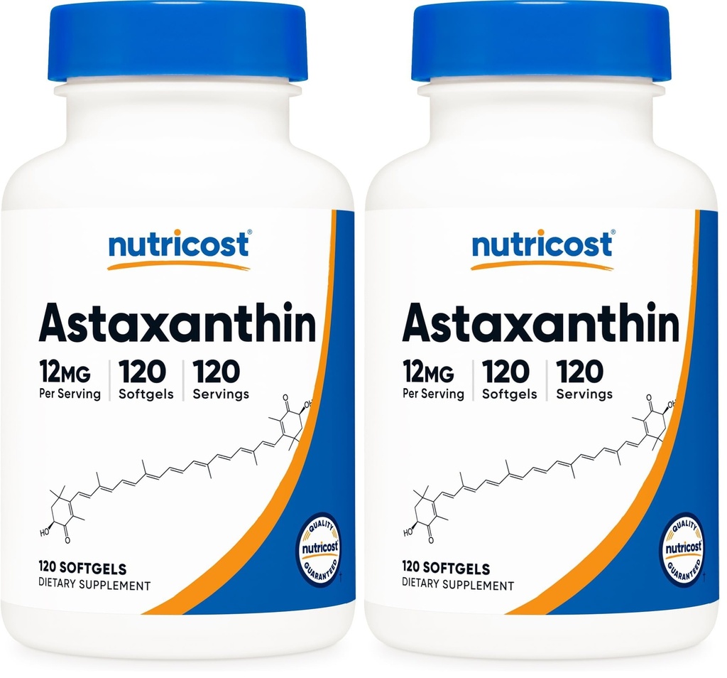 Nutricost Astaxanthin 12 mg, Non- GMO a gluten Free, 120 Softgels (4 měsíční dodávka) (Balení po 2)
