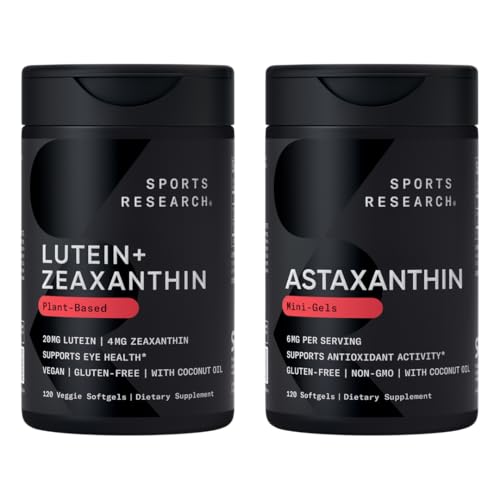 Sports Research ® Eye Support - 20mg Lutein + 4mg Zeaxanthin Made with Lute- Gen ® and 6mg Astaxanthin Supplement from Island Astalif (120 Softgels Each)