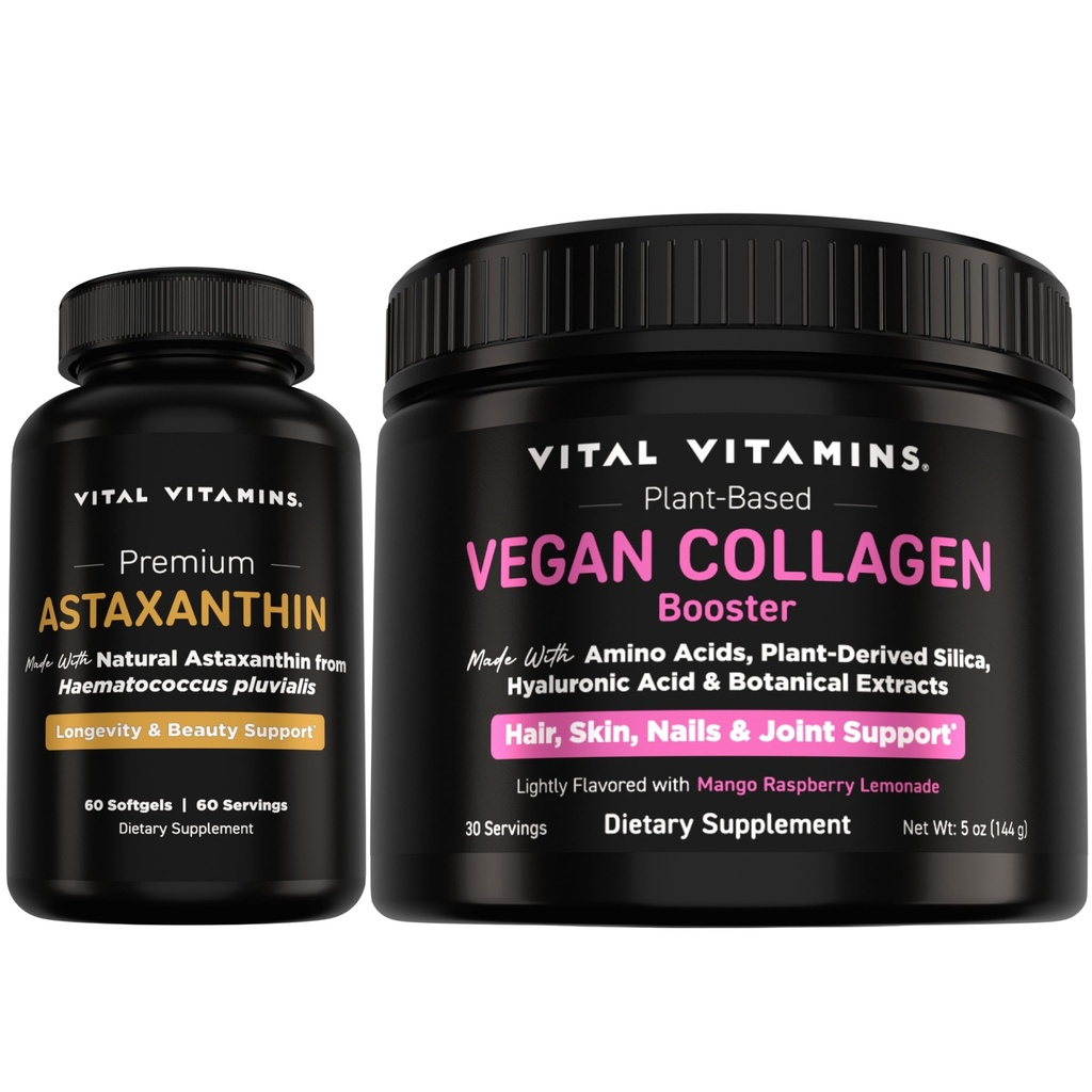 Vitální vitaminy Astaxanthin + Vegan Collagen Booster Powder