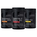 Sports Research Antarctic Krill Oil Omega 3 1000mg (s fosfolipidy, Choline & Astaxanthin), Turmeric Curcumin C3 Complex (s bioperine Black Pepper & Coconut Oil) a rostlinného vitaminu D3 + K2