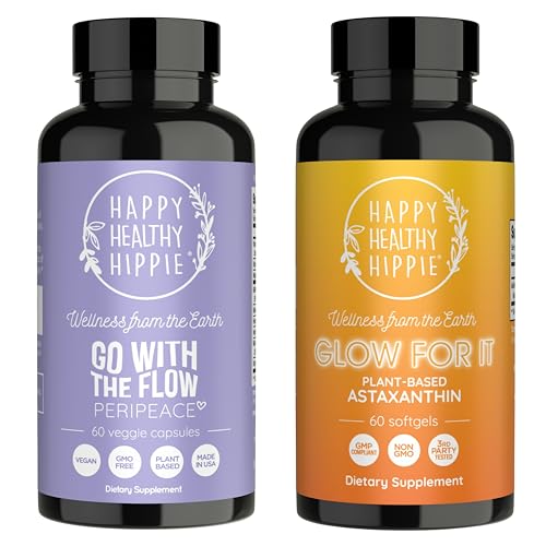 Šťastný zdravý hippie záblesk pro to Astaxanthin dodatek & jít s Flow Perimenopauza doplňky pro ženy