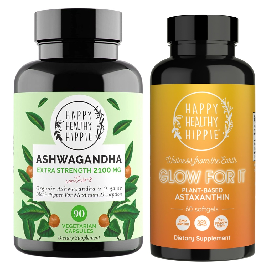 Šťastný zdravý hippie záblesk pro to Astaxanthin dodatek & organické Ashwagandha kapsle
