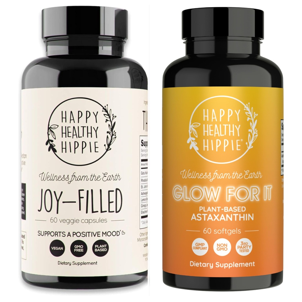 Šťastný zdravý hippie záblesk pro to Astaxanthin dodatek & Joy- vyplněné Mood Support Dodatek