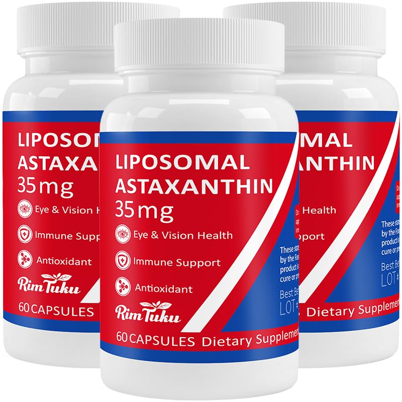 35mg Lipozomální Astaxanthin dodatek - Výkonná antioxidační podpora kůže, kloubní a oční zdraví - Přírodní anti- stárnutí Formule s čistým Astaxanthin - Vegan, Non- GMO, 180 Kapsle