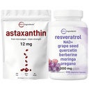 Micro Ingredients Astaxanthin 12mg Softgels & Resveratrol NAD doplňky 3,000mg Veggie Kapsle 124; 2 Balení balení 124; Čerstvé mikrořasy Zdroj 124; 11- in-1 Antioxidant Směs s Quercetin & Berberine