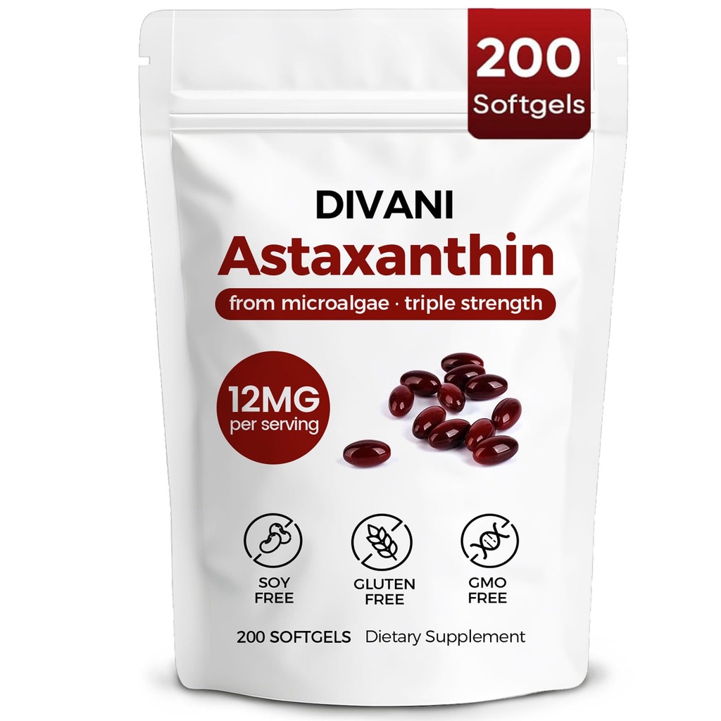 Divani Astaxanthin, Natural Astaxanthin, Non- GMO, gluten- Free, Soy Free, Denní oko, Kožní podpora (1)