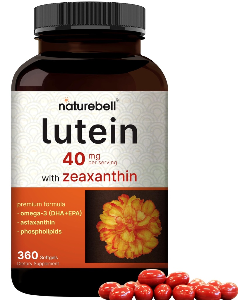Lutein 40mg + Zeaxanthin 1,600mcg, 360 Softgels CLAS124; 4- in-1 Formule s Astaxanthin, Omega33 & Fosfolipidy CLAS124; extrakt z Marigold Flower Extract CLAS124; Podporuje Eye, Brain & Vision Health CLAS124; Non- GMO, gluten Free