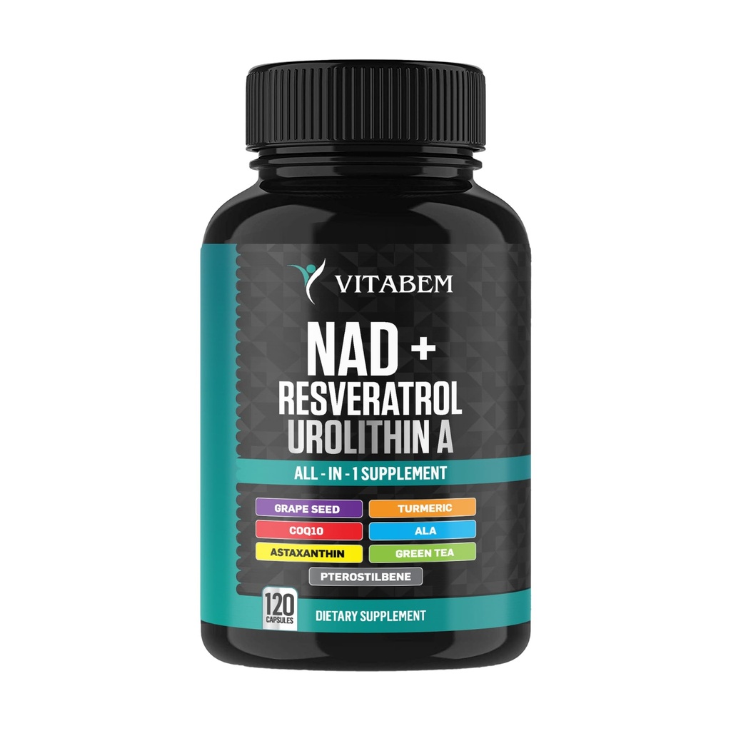 NAD + Doplněk - dodatek NAD + 300 mg s Astaxanthin, Urolithin A, Resveratrol, CoQ10 & Antioxidant Blend - Buněčná energie, Mitochondriální podpora - 120 Počet (balení po 1)
