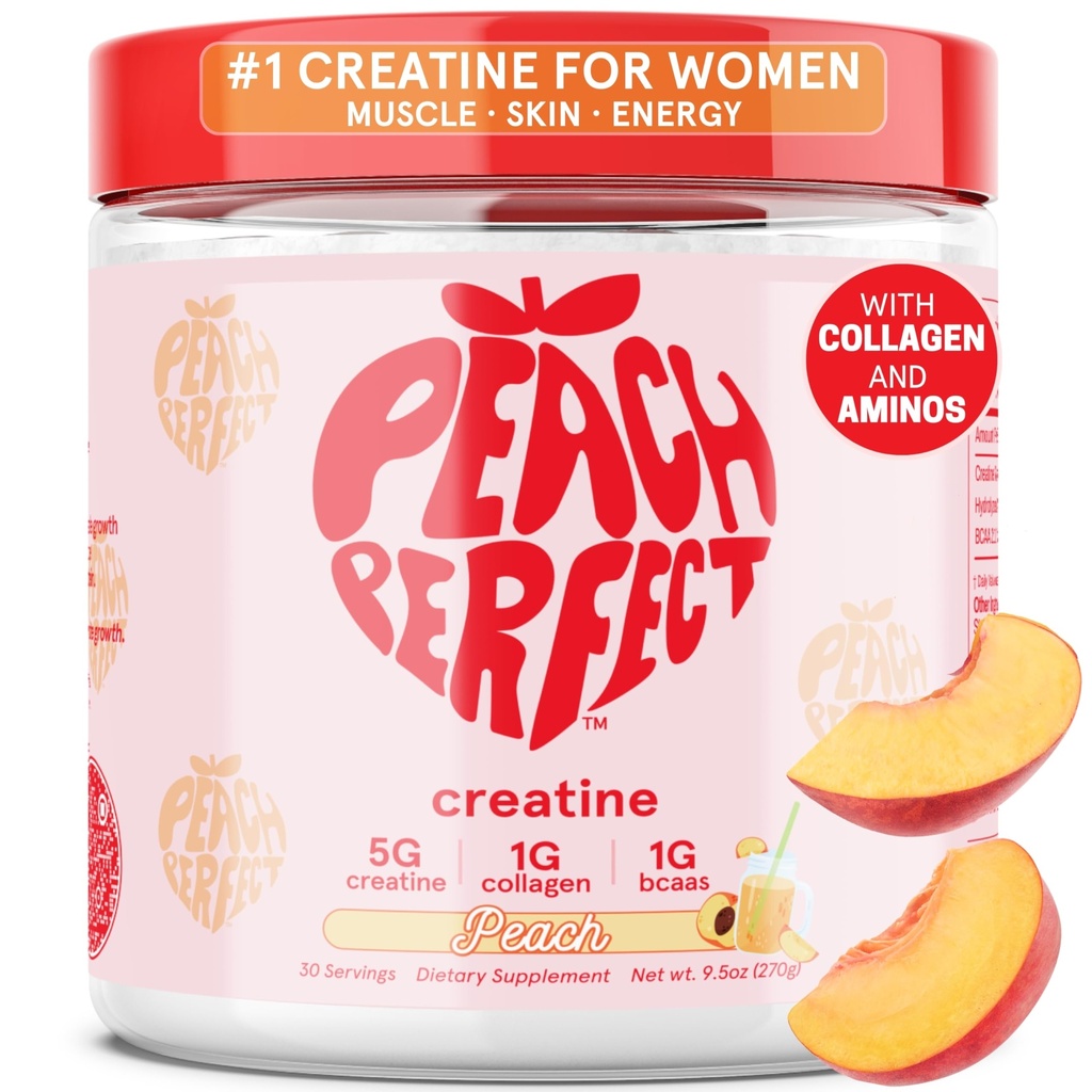 Peach Perfect Creatine Monohydrát Prášek, Glute Builder Creatine pro ženy s kolagen, BCAA, 5g Vegan Micronised Creatine per Serving, pro energii, Muscle Support, 30 SVG, Peach Flavor