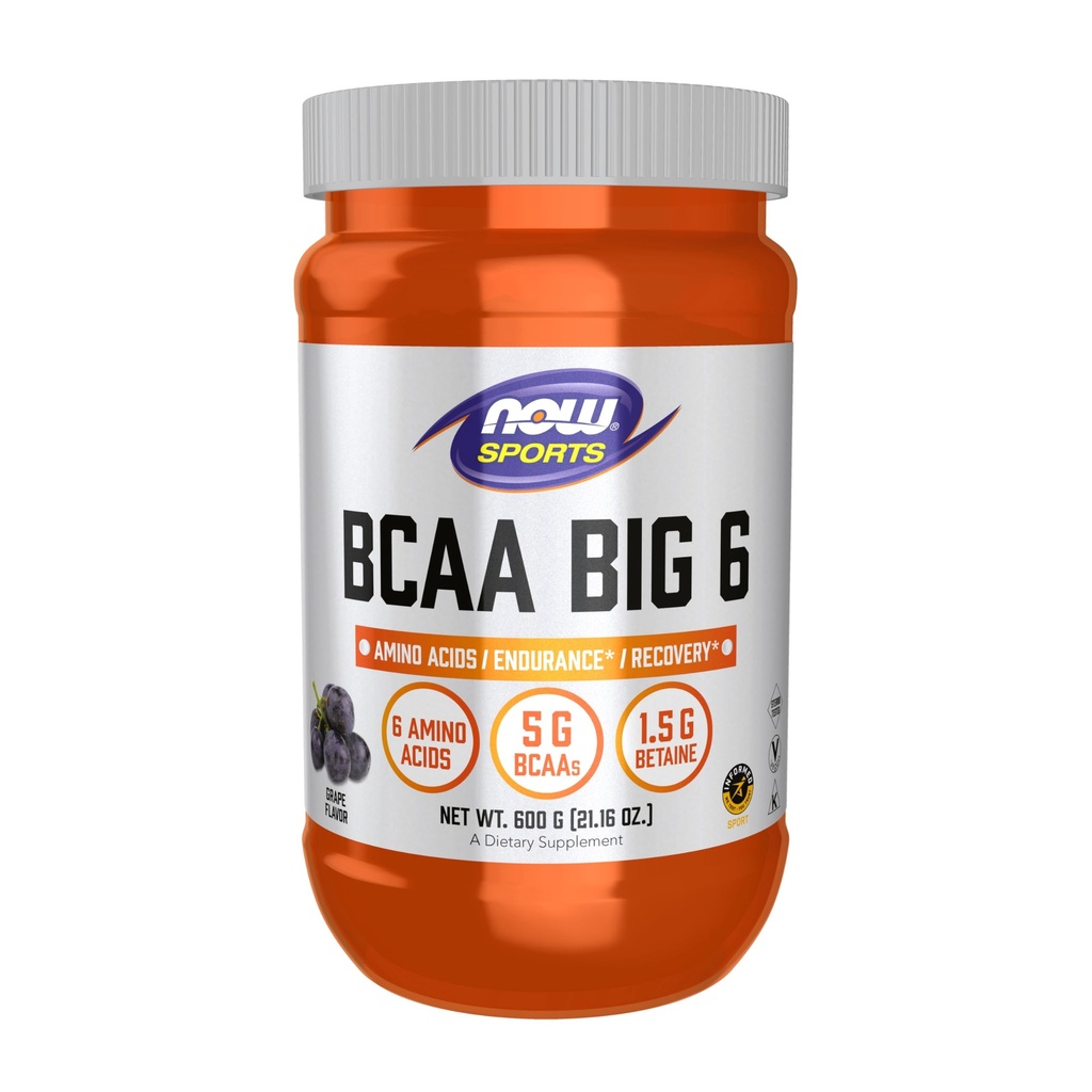 Nyní Potraviny Sportovní výživa, BCAA (rozvětvený řetězec aminokyselin) Big 6, Grape Flavor, 600 Grams