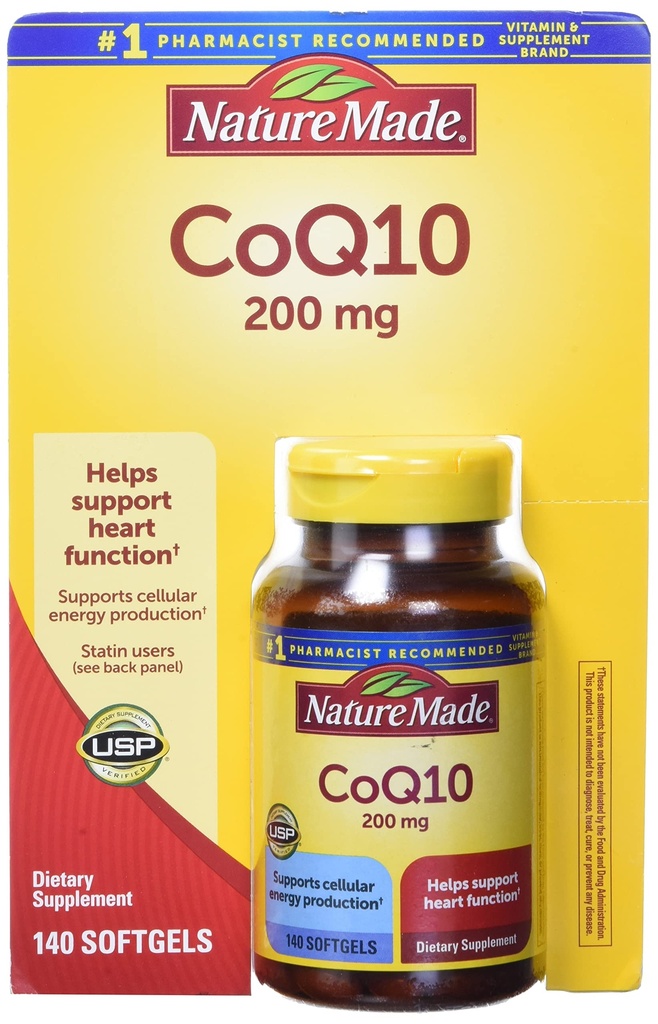 Příroda vyrobena CoQ10, Softgels pomáhá podporovat srdeční funkce a buněčnou výrobu energie, bez příchutí, 200 mg, 140 Počet