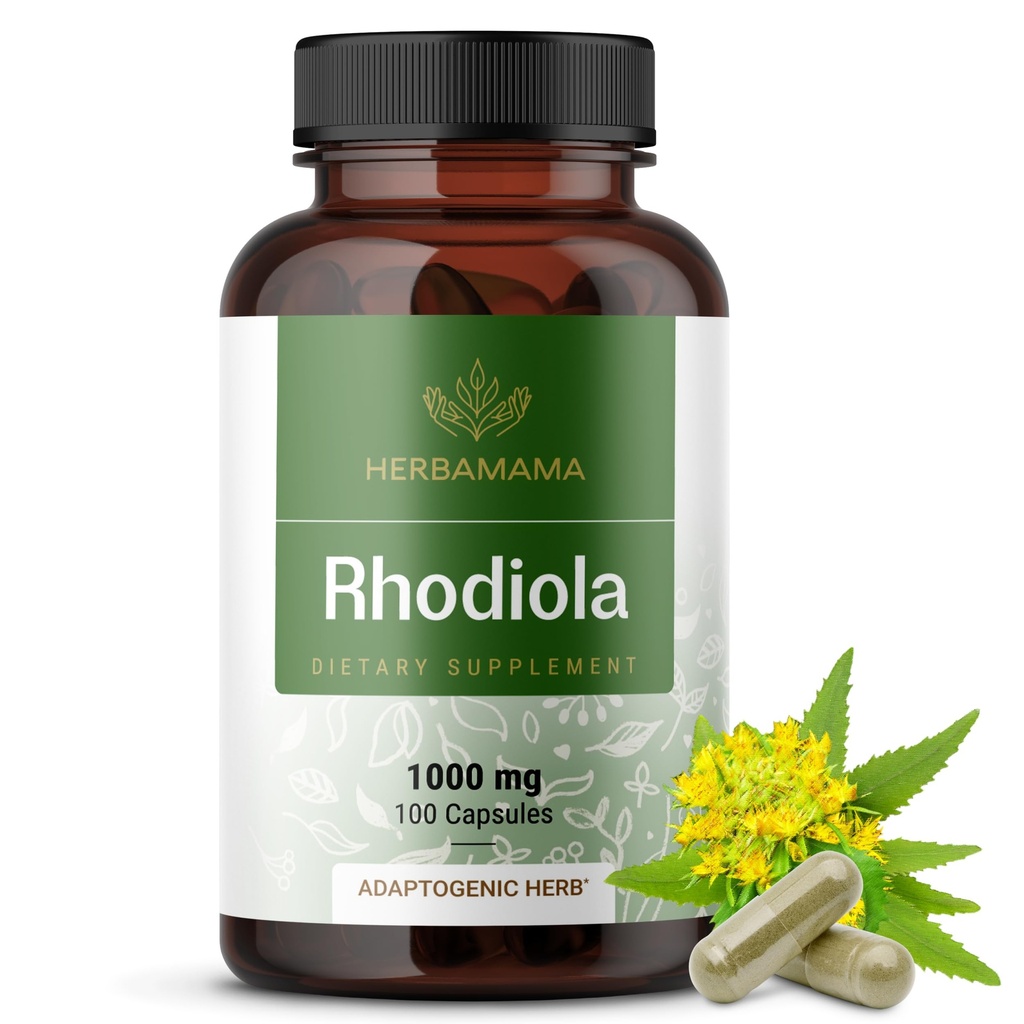 HERBAMAMA Rhodeola Rosea Kapsle - Přírodní menopauza Doplňky * pro ženy - 1,000mg Rhodeola Rosea Root Powder per Serving for Women 's Relaxation Support - Vegan, Non- GMO - 50- Day Supply