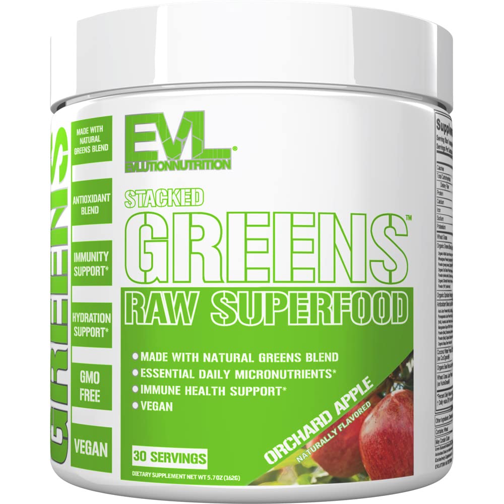 Eluce Nutrition Stacked Green - Surové Superfood - Made with Natural Green Blend + Essential Daily Micronutrients - Imunity + Hydration Support - Vegan & GMO-Free - 30 Servings - Orchard Apple