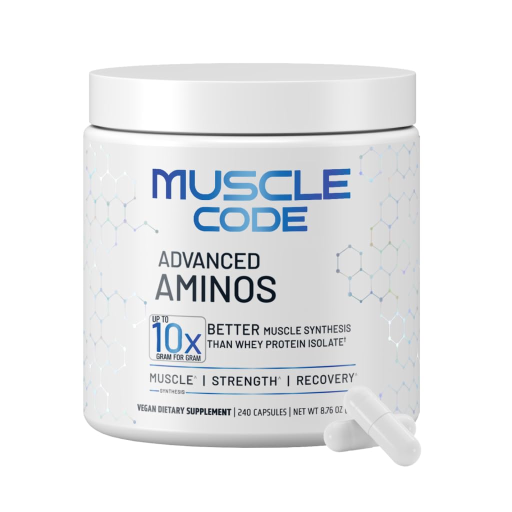 Nautilus Muscle Code Essential Amino Acid Capsules - Muscle Syntéza & Opravy & Síla - Neochucené - 60 Služeb - Klinicky studoval - 0g Cukr, Keto, Vegan, Gluten Free, Mléko zdarma