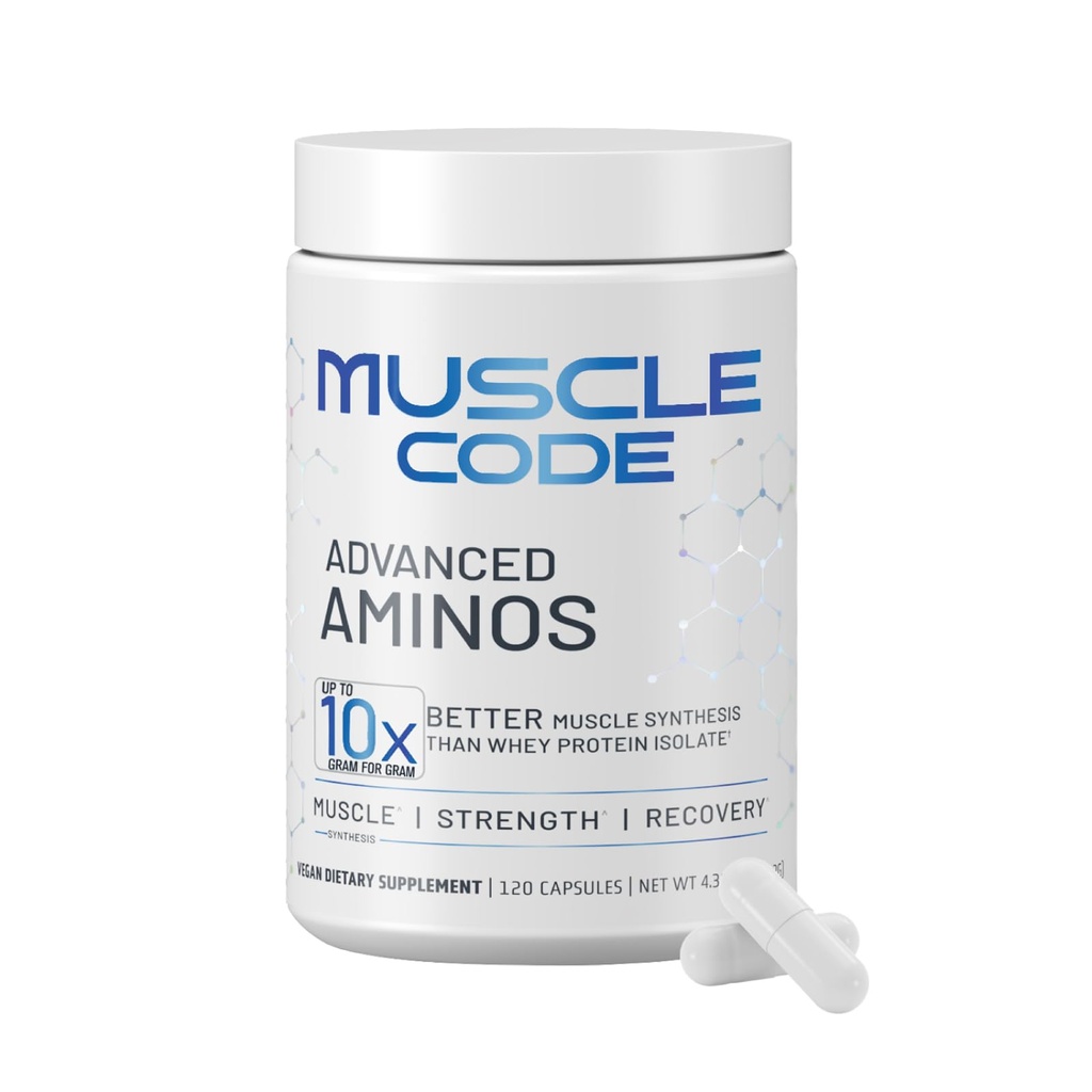 NAUTILUS Svalový kód Essential Aminová kyselina Kapsle - Muscle Syntéza & Opravy & Síla - Neochucené - 30 Služeb - Klinicky studoval - 0g Cukr, Keto, Vegan, Gluten Free, Mléko zdarma