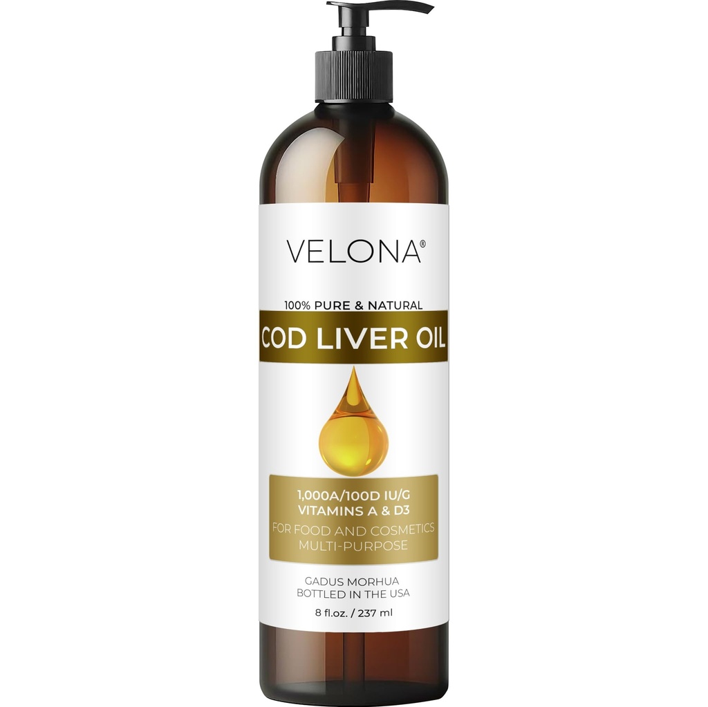 Velona Cod Jaterní Oil - 8 Fl Oz Oz OF 124; 1,000A / 100D IU / g Omega 3 Vitamíny A & D3 Oil 124; Norská Arktida udržitelně sourced Nordic Oil Oil 124; Vlasy, Tělo a péče o pleť 124; Použití dnes - Užijte si výsledky