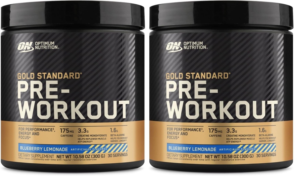 Optimum Nutrition Gold Standard Pre- Workout, Vitamin D pro imunitní podporu, s Creatine, Beta- Alanin, a kofein pro energii, Keto Friendly, Blueberry Lemonade, 30 Servings, (Balení 2)