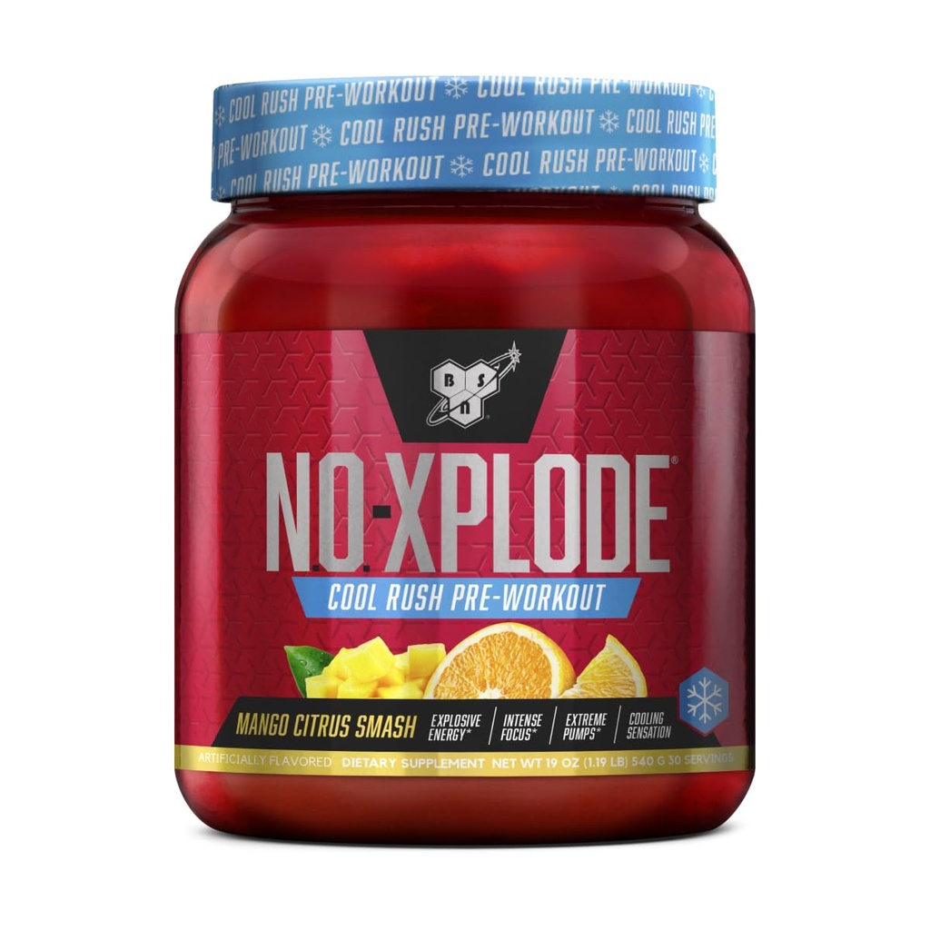 BSN N.O.-XPLODE Cool Rush Pre Workout Powder, Předcvičení doplněk energie pro muže a ženy s creatine a beta- Alanin, Mango Citrus Smash, 30 Služeb, 1.2 Libra (Balení května Vary)